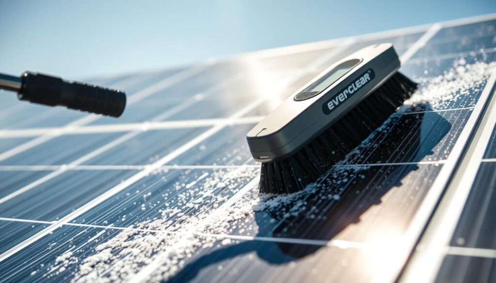 Image of EverClear Solar Panel Cleaning's Sola-Tec C1000 brush in action