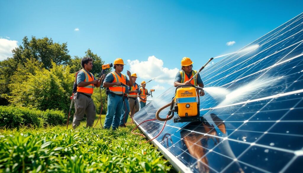 Image of Firehouse Pressure Cleaning team washing solar panels