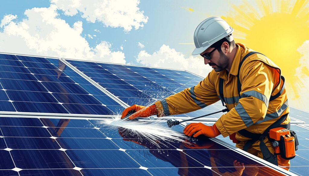 Image of Florida Solar Maintenance Pros cleaning solar panels