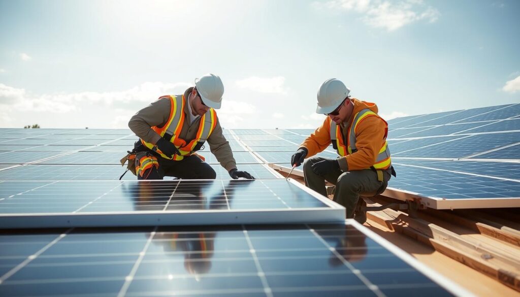Image of Garden State Solar Maintenance team servicing commercial solar panels