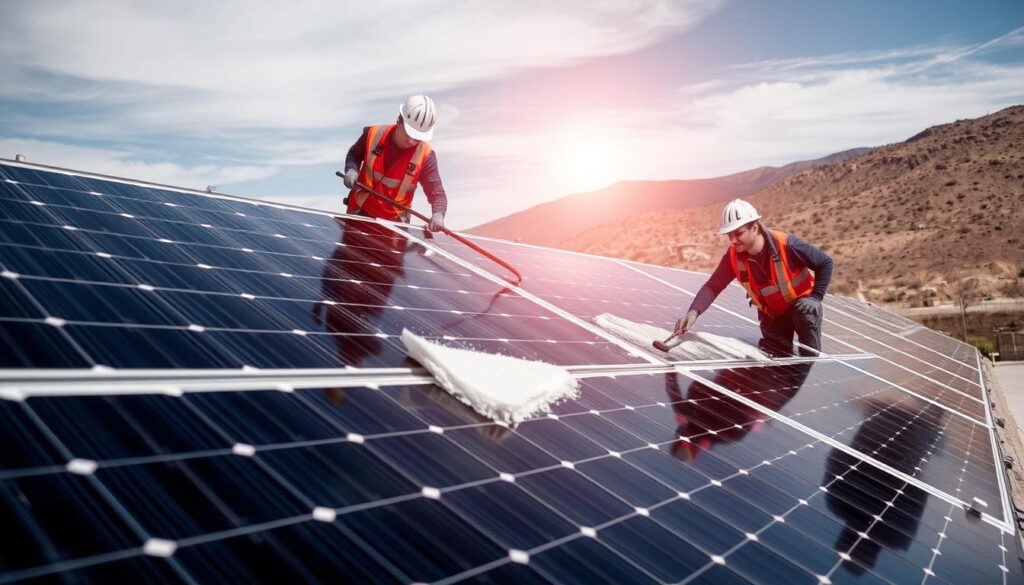 Image of IntegrateSun, LLC team performing solar panel cleaning in Fernley, NV