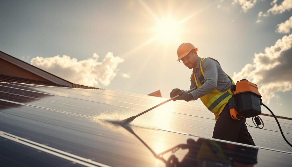 Image of Jersey City Solar Maintenance Pros cleaning solar panels