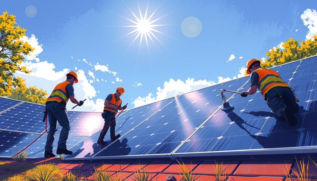 Image of Kasselman Solar Maintenance Services team cleaning solar panels in Albany, NY