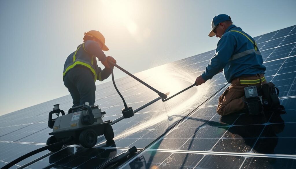 Image of Kern Solar Cleaning's equipment and technicians at work