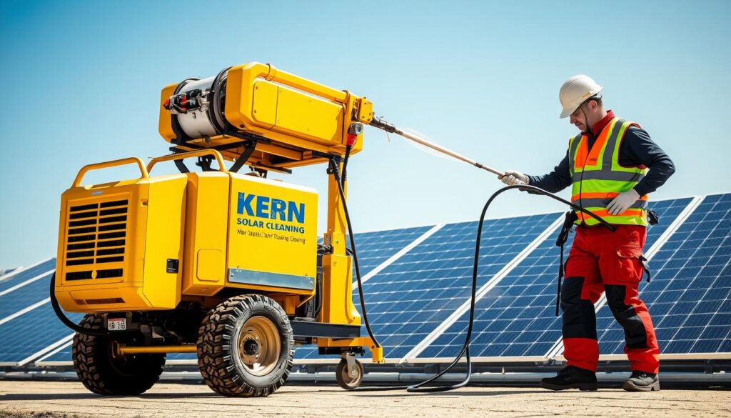Image of Kern Solar Cleaning's equipment and technicians at work