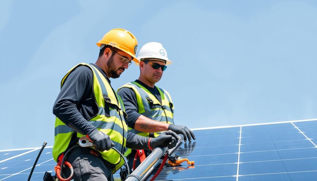 Image of New Bedford Solar Solutions' certified technicians at work