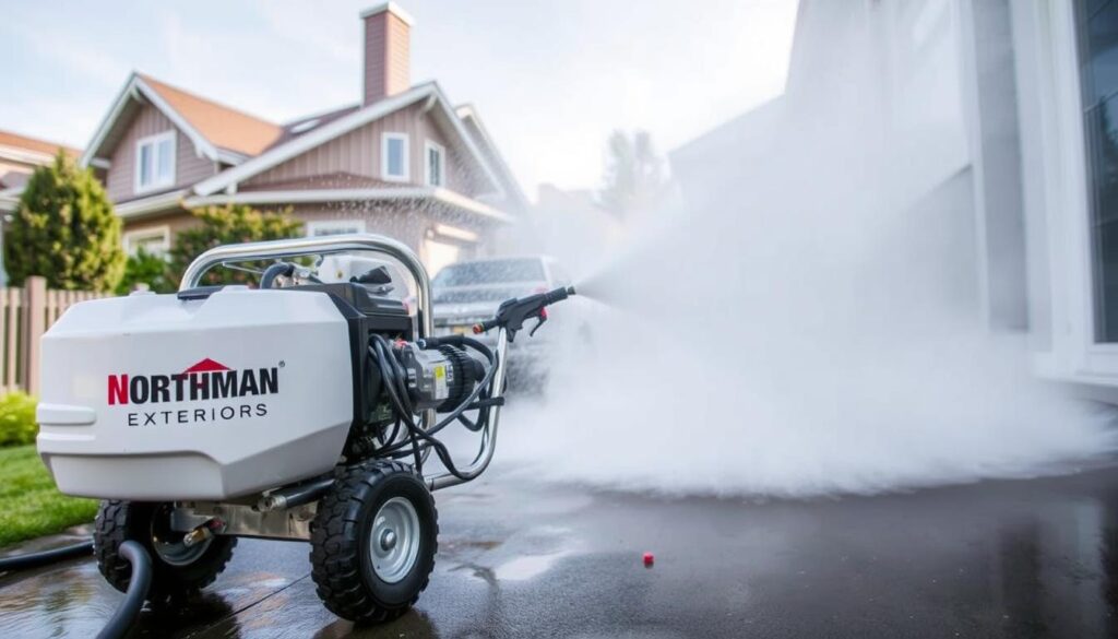 Image of Northman Exteriors Pressure Washing equipment in use