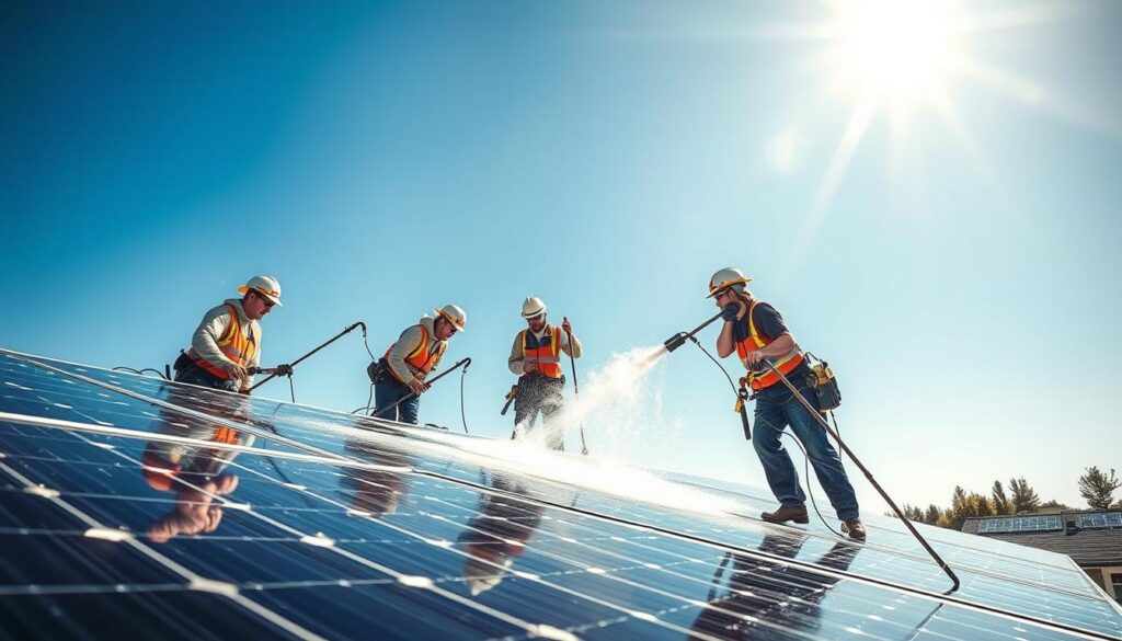 Image of PVworx team performing solar panel cleaning