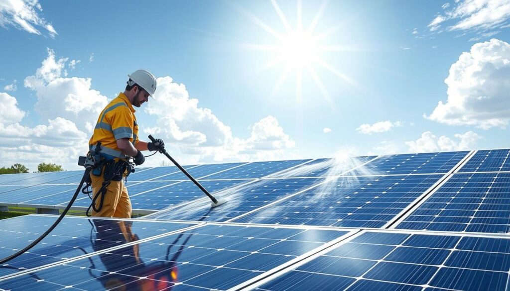 Image of Pelican Prowash technicians cleaning solar panels in Wilmington, NC