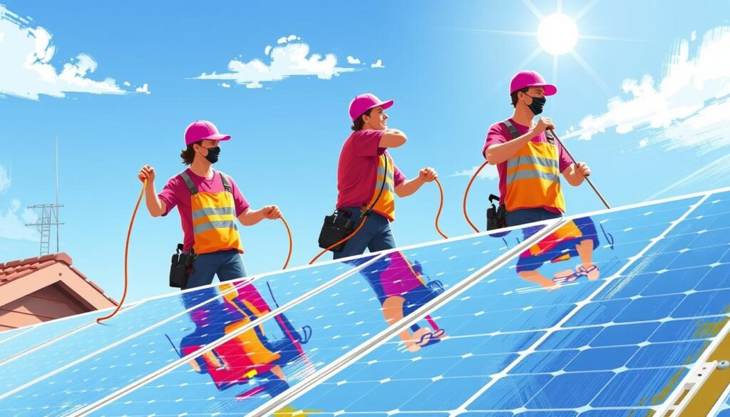 Image of Pink's Window Services team cleaning solar panels