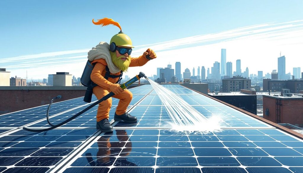 Image of Power Washing Genie cleaning solar panels in Jersey City, NJ
