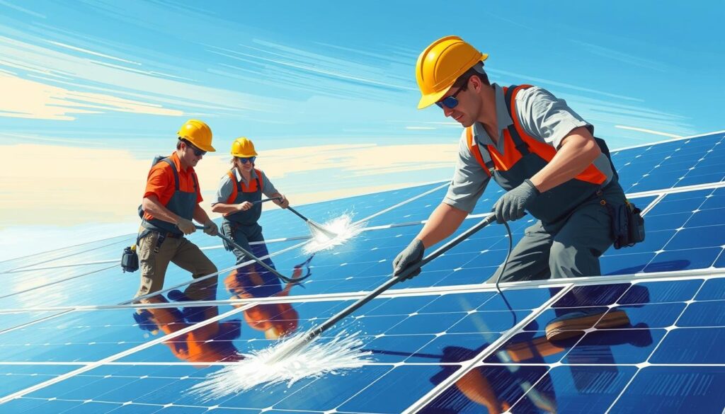 Image of RnK's Services team cleaning solar panels