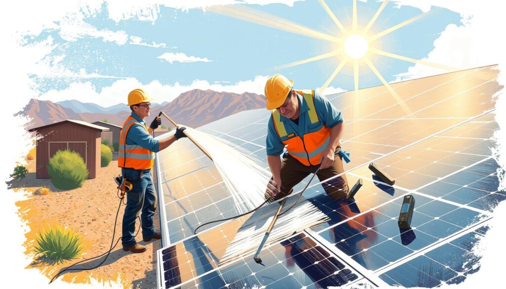Image of RnK's Services team cleaning solar panels in Sparks, NV