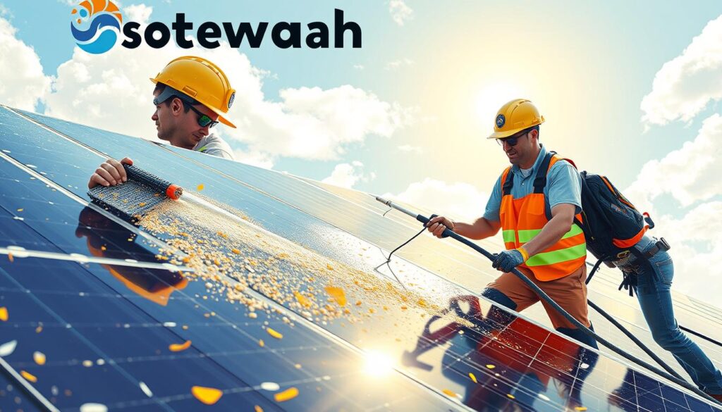 Image of Softwash Ranger team cleaning solar panels in Passaic, NJ
