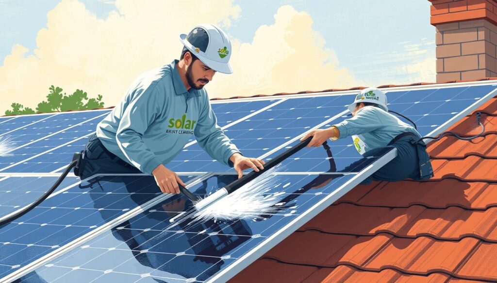 Image of Solar Bright Cleaning team cleaning solar panels during a weekend appointment