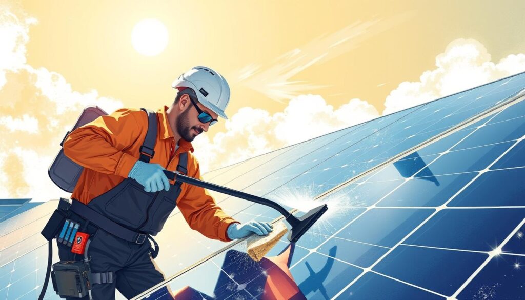 Image of Solar Maid of Northern California's technicians cleaning solar panels