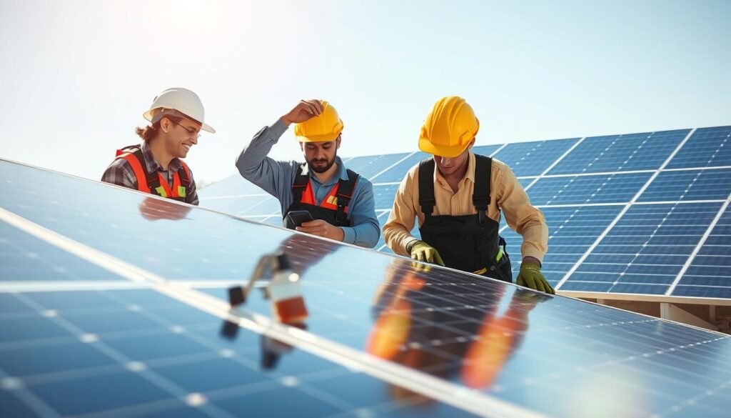 Image of Solar Maintenance Pros team inspecting solar panels