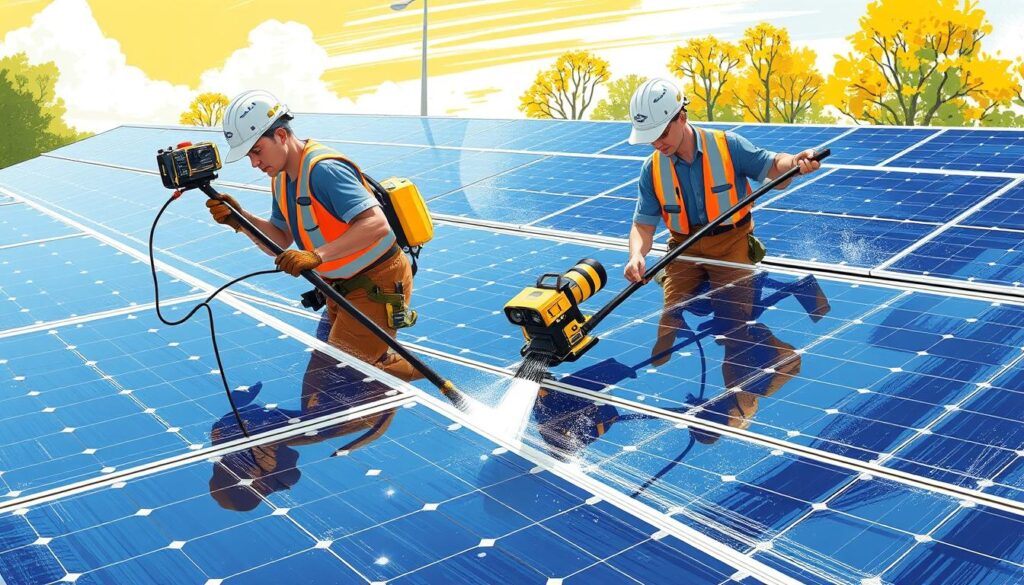 Image of Springfield Solar Maintenance team cleaning solar panels with specialized equipment