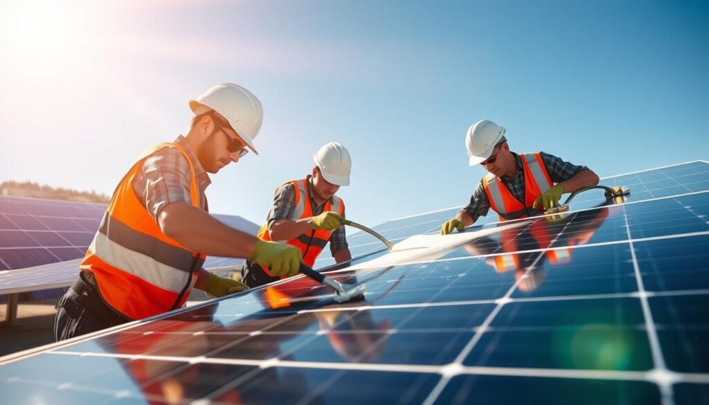 Image of Strive Solar Maintenance team cleaning solar panels