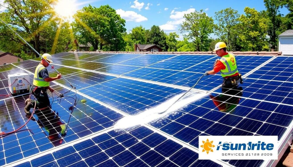 Image of SunBrite Services technicians cleaning solar panels in Chesapeake, VA