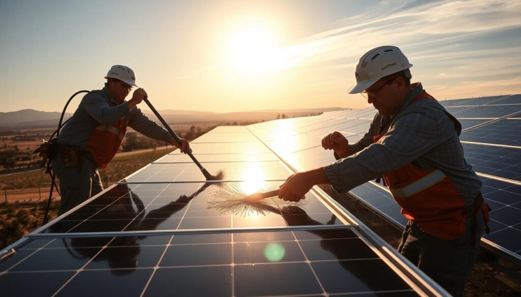 Image of SunPro Solar Maintenance technicians cleaning solar panels in Sacramento Valley