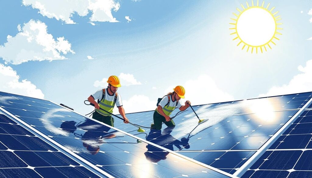 Image of Sunshine Cleaners Raleigh team cleaning solar panels