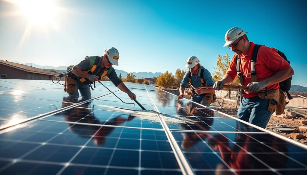 Image of Valley Solar Experts' team cleaning solar panels in West Valley City, UT