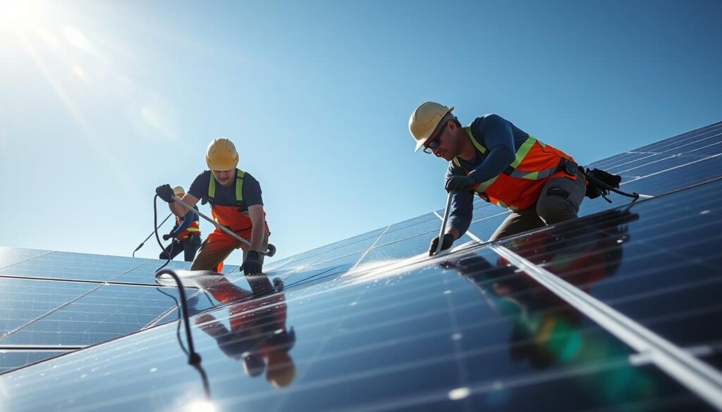 Image of Whole Sun Solar's team cleaning solar panels in Nashville