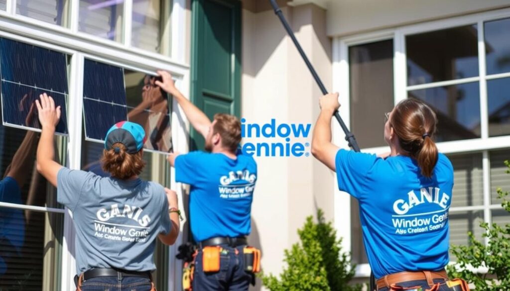 Image of Window Genie of Knoxville staff cleaning windows or solar panels