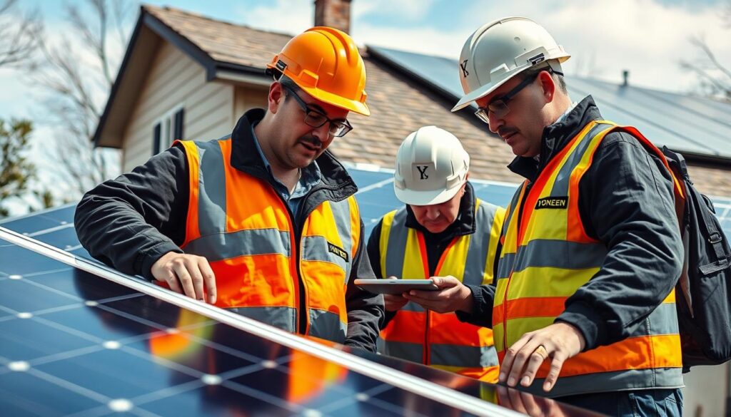 Image of Yonkers Green Energy Services team inspecting solar panel installation