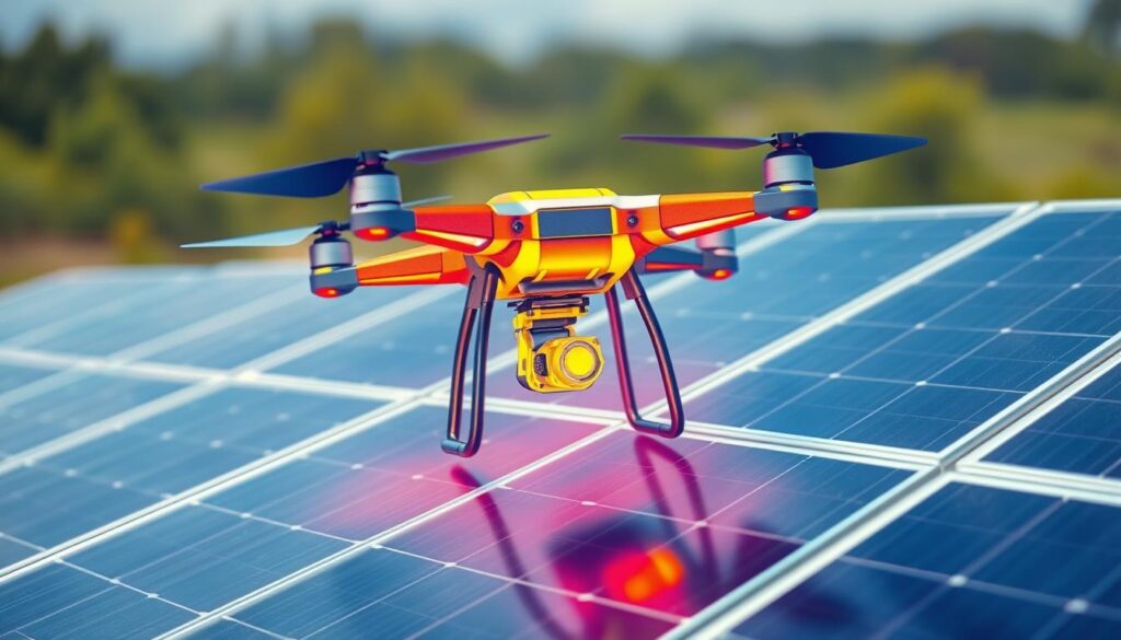 Image of a drone being used for thermal imaging of solar panels