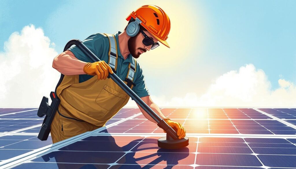 Image of a professional solar panel cleaner at work in Hattiesburg, MS