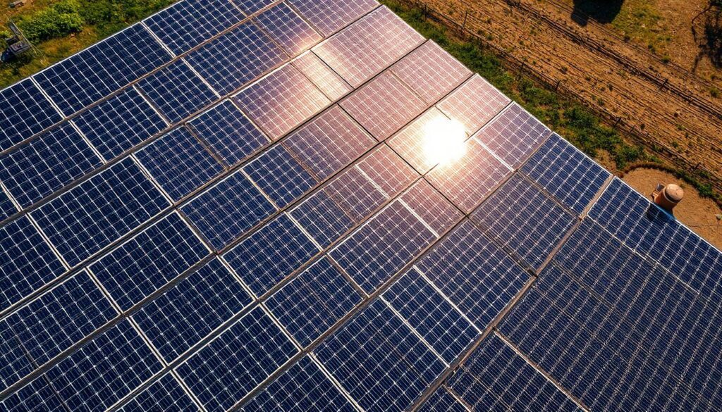 Image of a solar panel installation with bird proofing mesh