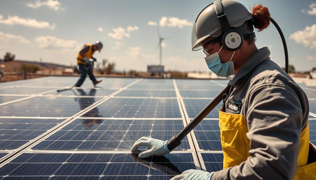 Image of solar panels being cleaned by professionals in El Paso, TX