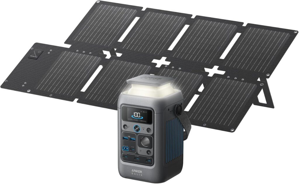 Anker SOLIX C300 DC Power Bank Station (90,000mAh) and 60W Solar Panel, 288Wh Portable Power Station, LiFePO4 Battery, 300W Solar Generator, for Outdoor, Camping, Traveling, and Emergencies