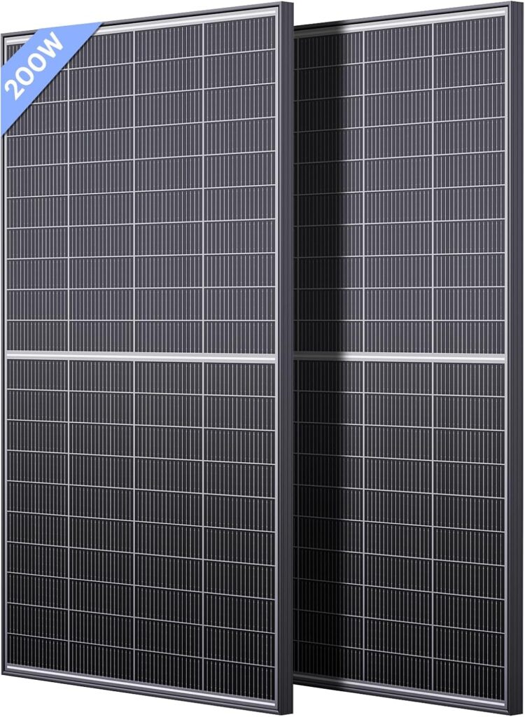 N-Type 16BB 400W Bifacial Solar Panel, 2Pcs 200 Watt Solar Panel 12/24V, 25% High Efficiency Monocrystalline PV Module for RV Camper Marine Home Rooftop Off-Grid Systems (2 Pack 200W)
