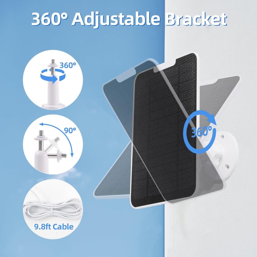 Solar Panel Charger for Arlo Cameras,5V 4W Camera Solar Panel with 9.8ft/3m Charging Cable,IP65 Waterproof, Includes Adjustable Wall Mount, 1 Pack