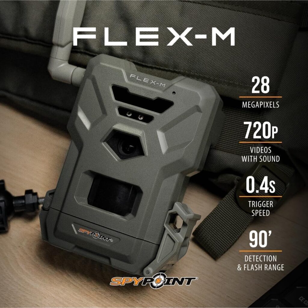 SPYPOINT Flex-M Solar Bundle - Cellular Trail Camera with Solar Panel, Best in Hunting Accessories, No WiFi Needed, GPS, Night Vision, Motion Activated, Dual-Sim LTE, IP65 Water-Resistant Game Camera