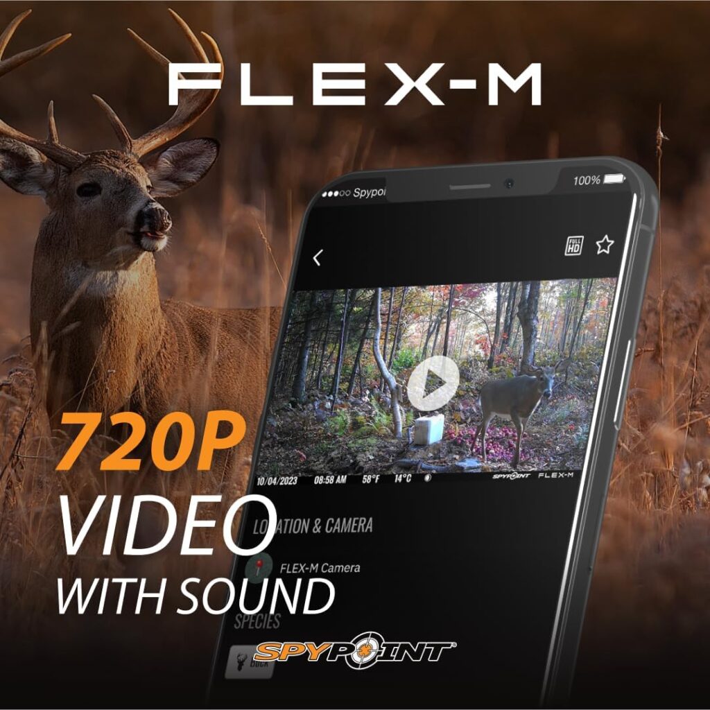 SPYPOINT Flex-M Solar Bundle - Cellular Trail Camera with Solar Panel, Best in Hunting Accessories, No WiFi Needed, GPS, Night Vision, Motion Activated, Dual-Sim LTE, IP65 Water-Resistant Game Camera