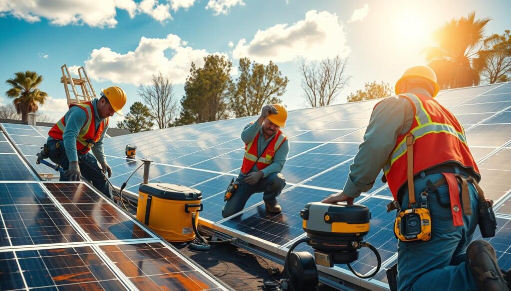 An image of Midwest Solar Maintenance technicians at work