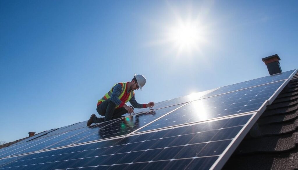 An image of a Duluth Solar Solutions technician inspecting solar panels