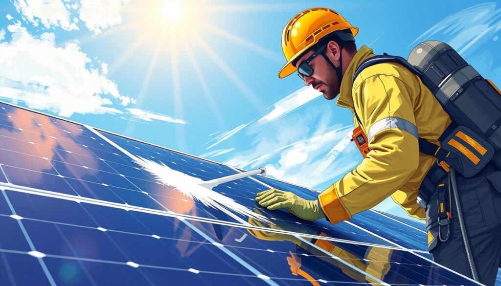 An image of a Squeegee Squad Duluth technician cleaning solar panels