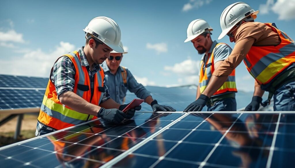 Image of Acadiana Solar Panel Services team inspecting solar panels