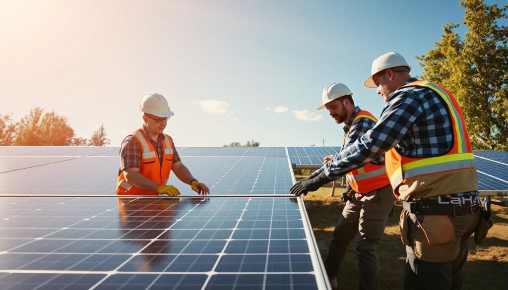 Image of Bluegrass Solar Maintenance team performing maintenance on solar panels