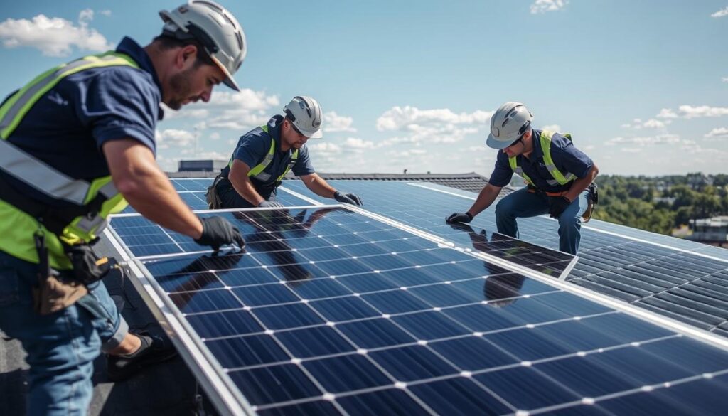 Image of Bowling Green Roof Repair Pros technicians inspecting solar panels
