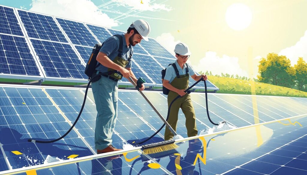 Image of Clear View Solar Solutions team using eco-friendly cleaning equipment