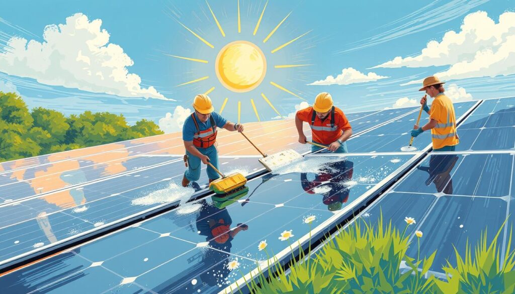 Image of Cosmo Solaris team cleaning solar panels in Wheeling, WV
