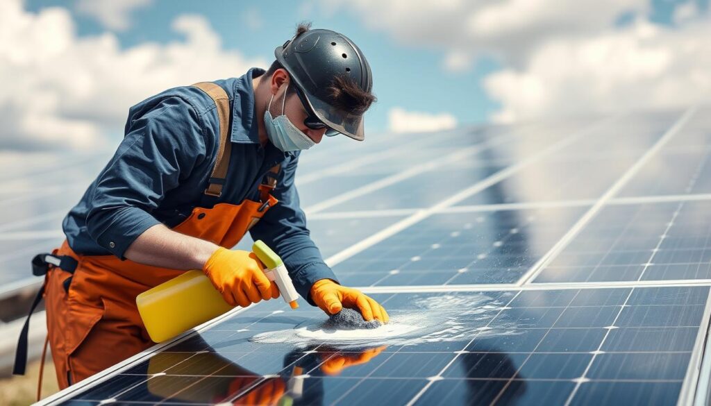 Image of Elite Wash Techs cleaning solar panels with eco-friendly solutions