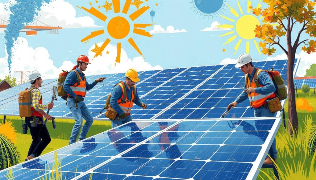 Image of Energized Electric team servicing solar panels