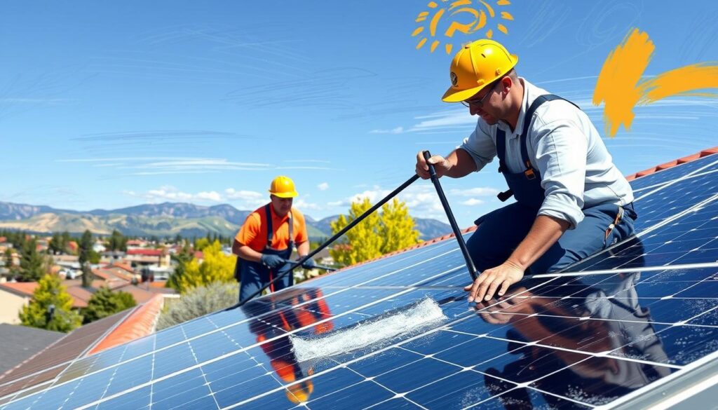 Image of Gem State Solar Care technicians cleaning solar panels in Pocatello